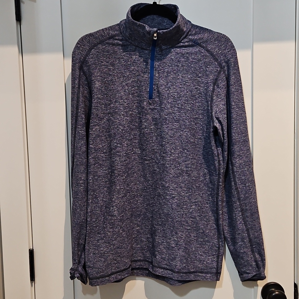Lululemon Men's Surge 1/4 Zip Pullover Jacket Heathered Ink Blue Thumbholes
